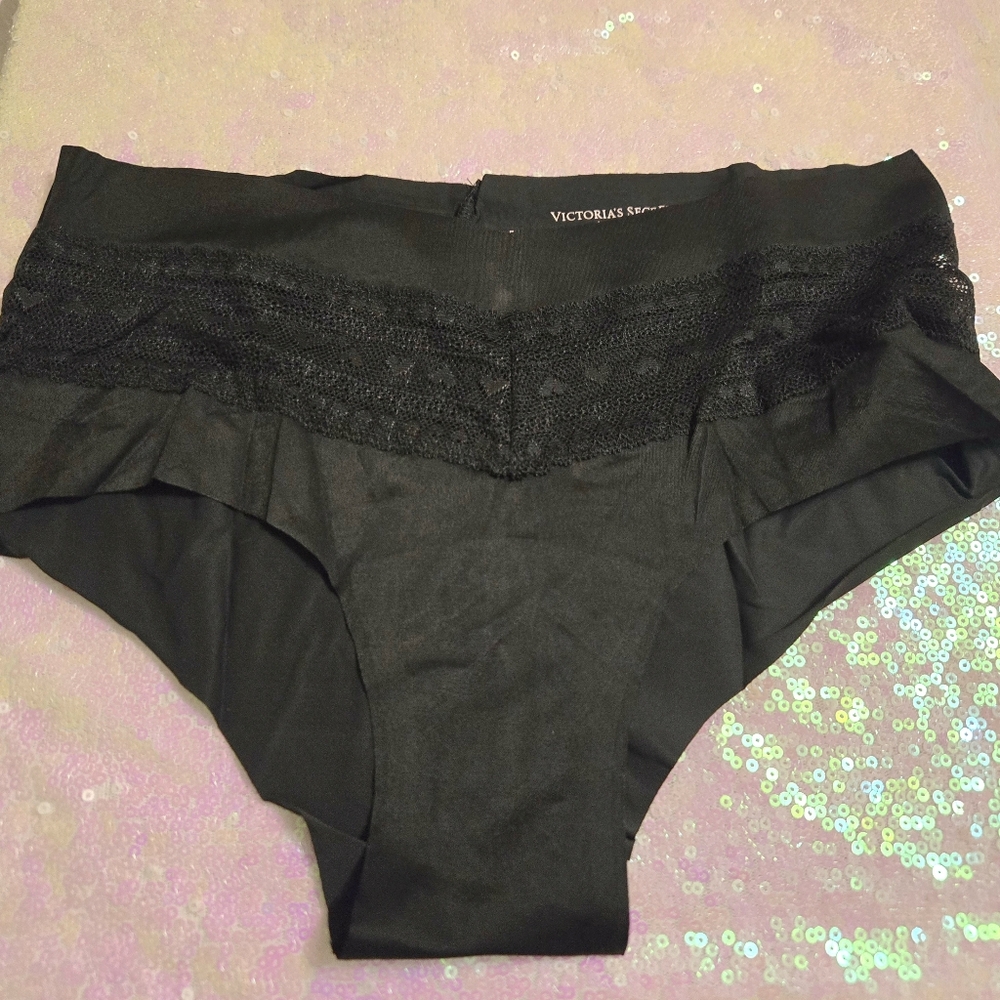 5/$40🛍Victoria's Secret No-Show Heart Lace Cheeky Black 🖤Heart Lace Panty NWOT
